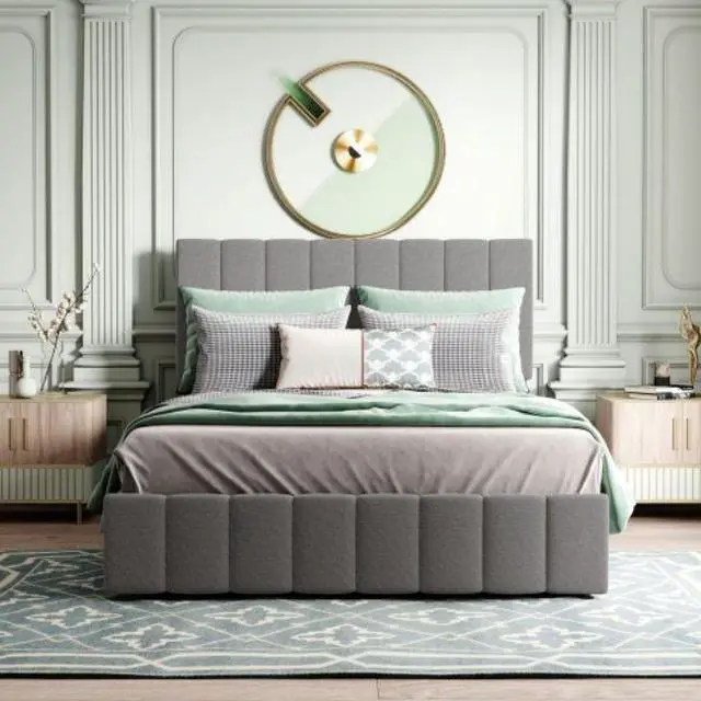 Alt view image 2 of 7 - Double bed with hydraulically lifting bed storage space Full size Upholstered Platform bed Gray
