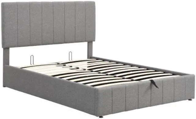 Alt view image 5 of 7 - Double bed with hydraulically lifting bed storage space Full size Upholstered Platform bed Gray