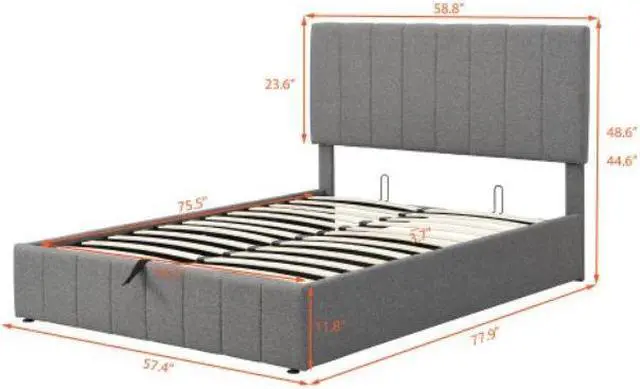 Alt view image 7 of 7 - Double bed with hydraulically lifting bed storage space Full size Upholstered Platform bed Gray