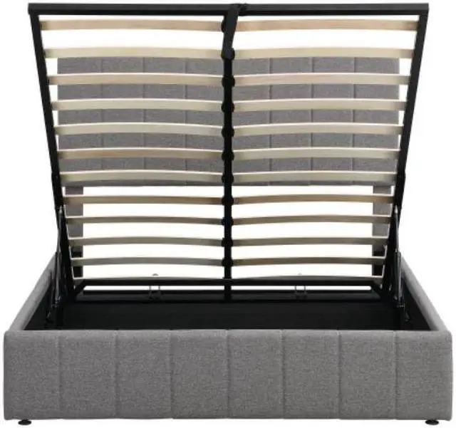 Alt view image 3 of 7 - Double bed with hydraulically lifting bed storage space Full size Upholstered Platform bed Gray