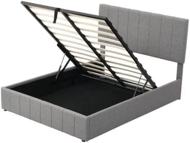 Alt view image 4 of 7 - Double bed with hydraulically lifting bed storage space Full size Upholstered Platform bed Gray