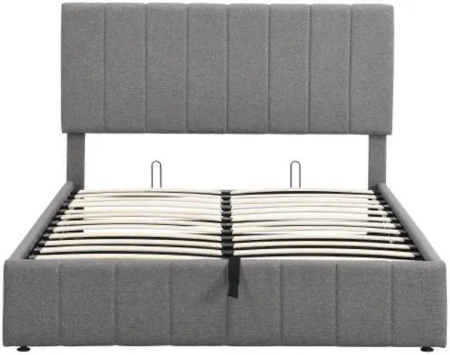 Alt view image 6 of 7 - Double bed with hydraulically lifting bed storage space Full size Upholstered Platform bed Gray