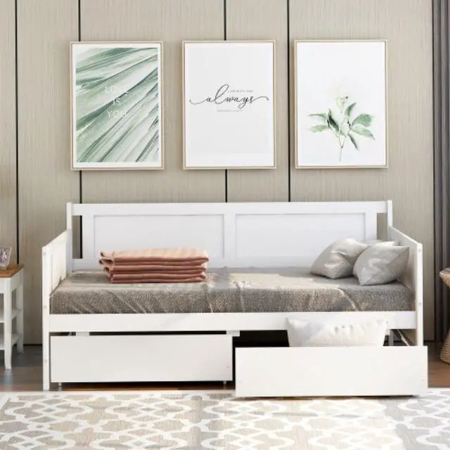 Main image of Daybed with two drawers Twin size Sofa Bed Two Storage Drawers for Bedroom Living Room White