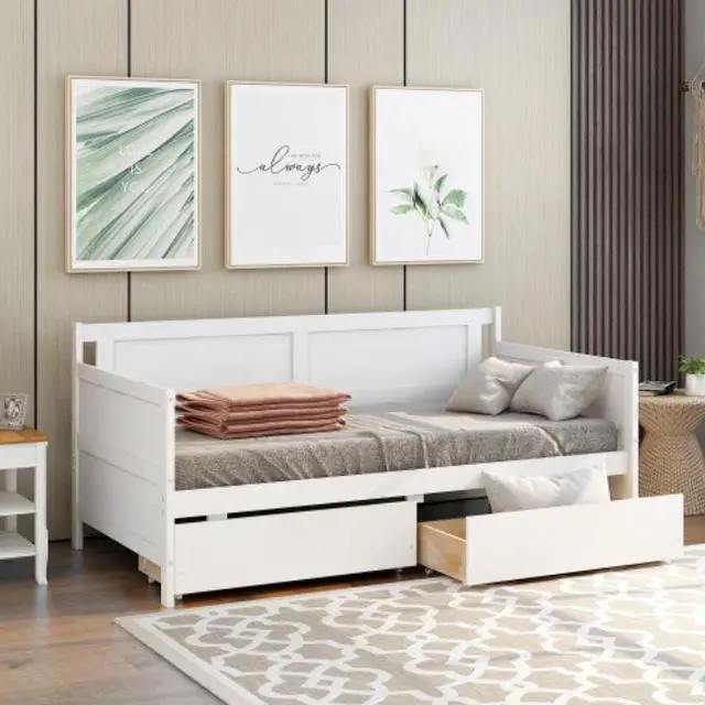 Alt view image 2 of 6 - Daybed with two drawers Twin size Sofa Bed Two Storage Drawers for Bedroom Living Room White
