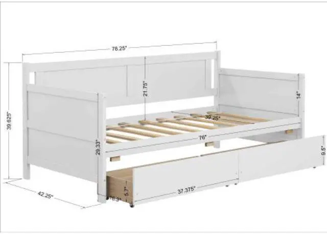 Alt view image 6 of 6 - Daybed with two drawers Twin size Sofa Bed Two Storage Drawers for Bedroom Living Room White