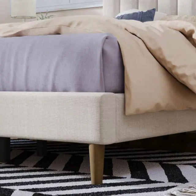 Alt view image 3 of 7 - Full Bed Upholstered Platform Bed Frame with Vertical Channel Tufted Headboard No Box Spring Needed Cream