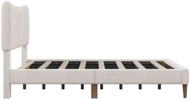 Alt view image 6 of 7 - Full Bed Upholstered Platform Bed Frame with Vertical Channel Tufted Headboard No Box Spring Needed Cream