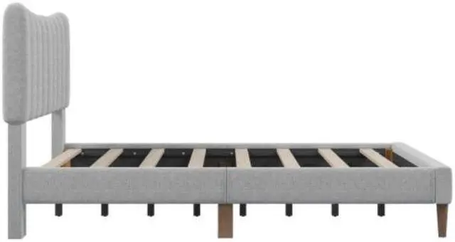 Alt view image 4 of 7 - Upholstered Platform Bed Frame with Vertical Channel Tufted Headboard No Box Spring Needed Full Gray