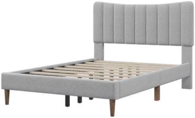 Alt view image 6 of 7 - Upholstered Platform Bed Frame with Vertical Channel Tufted Headboard No Box Spring Needed Full Gray