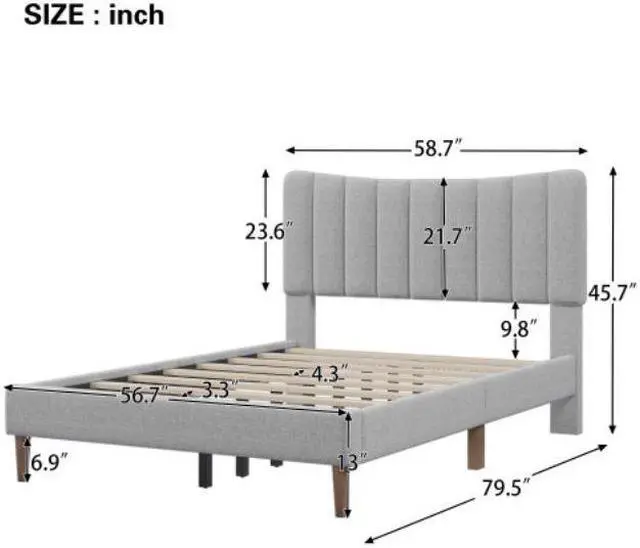 Alt view image 7 of 7 - Upholstered Platform Bed Frame with Vertical Channel Tufted Headboard No Box Spring Needed Full Gray