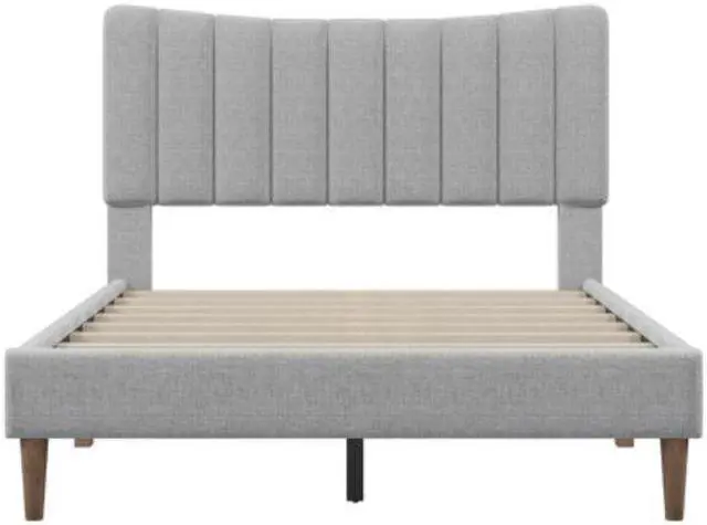 Alt view image 5 of 7 - Upholstered Platform Bed Frame with Vertical Channel Tufted Headboard No Box Spring Needed Full Gray