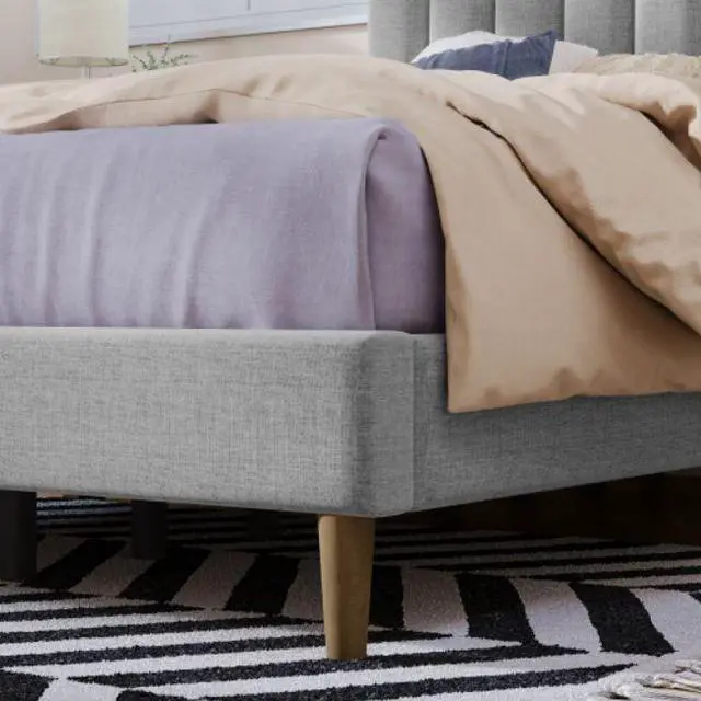 Alt view image 3 of 7 - Upholstered Platform Bed Frame with Vertical Channel Tufted Headboard No Box Spring Needed Full Gray