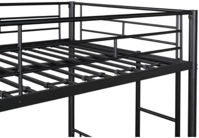 Alt view image 6 of 7 - Twin over Twin Metal Bunk Bed Heavy-duty Sturdy Metal Noise Reduced Design 2 Side Ladders Safety Guardrail Black