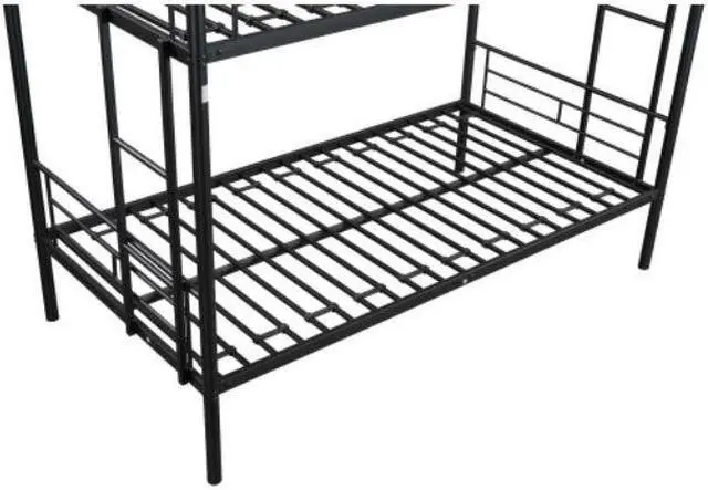 Alt view image 4 of 7 - Twin over Twin Metal Bunk Bed Heavy-duty Sturdy Metal Noise Reduced Design 2 Side Ladders Safety Guardrail Black