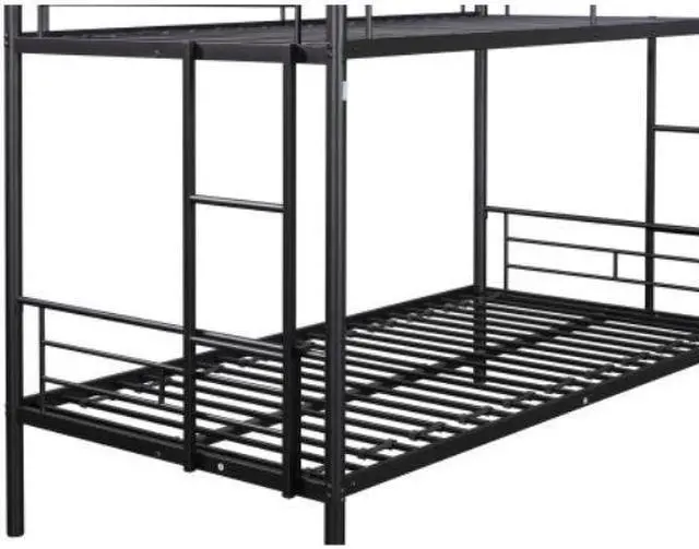 Alt view image 5 of 7 - Twin over Twin Metal Bunk Bed Heavy-duty Sturdy Metal Noise Reduced Design 2 Side Ladders Safety Guardrail Black