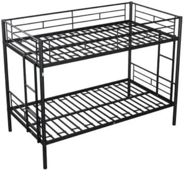 Alt view image 3 of 7 - Twin over Twin Metal Bunk Bed Heavy-duty Sturdy Metal Noise Reduced Design 2 Side Ladders Safety Guardrail Black