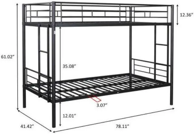 Alt view image 7 of 7 - Twin over Twin Metal Bunk Bed Heavy-duty Sturdy Metal Noise Reduced Design 2 Side Ladders Safety Guardrail Black