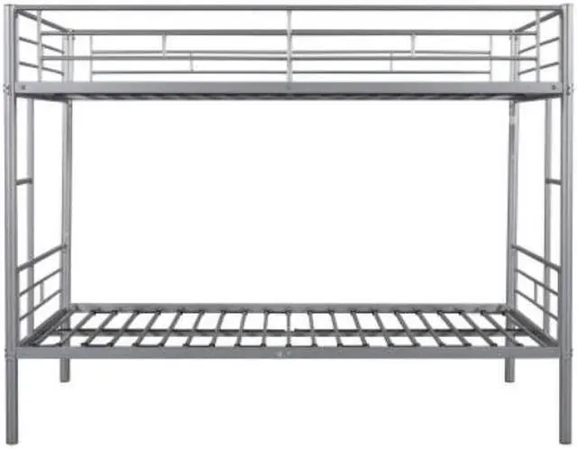 Alt view image 4 of 7 - Twin over Twin Metal Bunk Bed Heavy-duty Sturdy Metal Noise Reduced Design 2 Side Ladders Safety Guardrail Silver