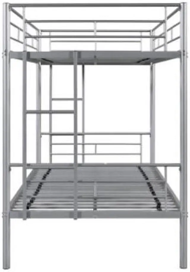Alt view image 3 of 7 - Twin over Twin Metal Bunk Bed Heavy-duty Sturdy Metal Noise Reduced Design 2 Side Ladders Safety Guardrail Silver