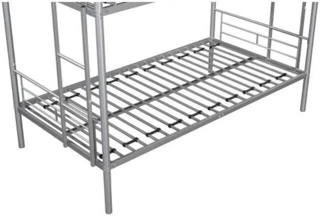 Alt view image 5 of 7 - Twin over Twin Metal Bunk Bed Heavy-duty Sturdy Metal Noise Reduced Design 2 Side Ladders Safety Guardrail Silver