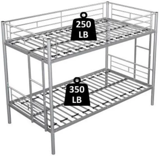 Alt view image 6 of 7 - Twin over Twin Metal Bunk Bed Heavy-duty Sturdy Metal Noise Reduced Design 2 Side Ladders Safety Guardrail Silver