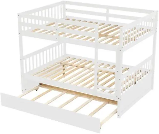 Alt view image 5 of 6 - Full Over Full Bunk Bed with Trundle Convertible to 2 Full Size Platform Bed Full Size Bunk Bed with Ladder and Safety Rails for Kids Teens Adults White
