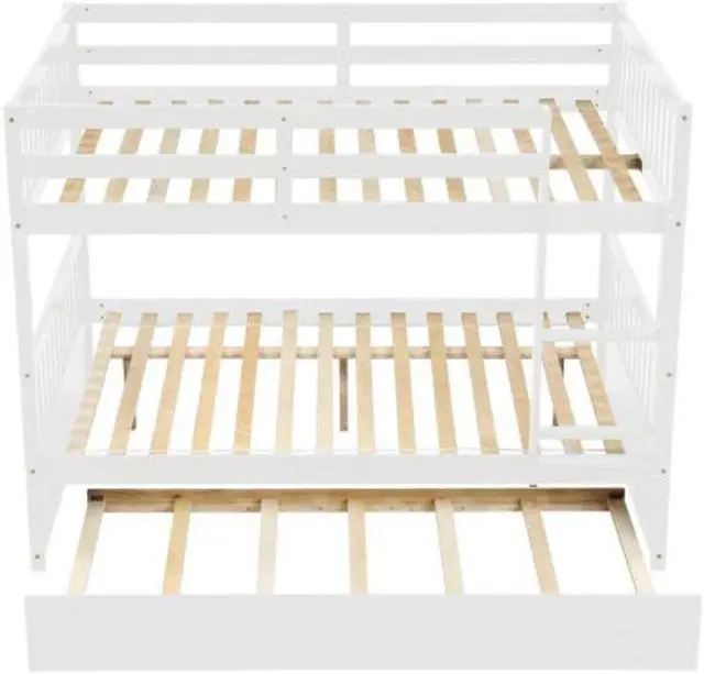 Alt view image 4 of 6 - Full Over Full Bunk Bed with Trundle Convertible to 2 Full Size Platform Bed Full Size Bunk Bed with Ladder and Safety Rails for Kids Teens Adults White