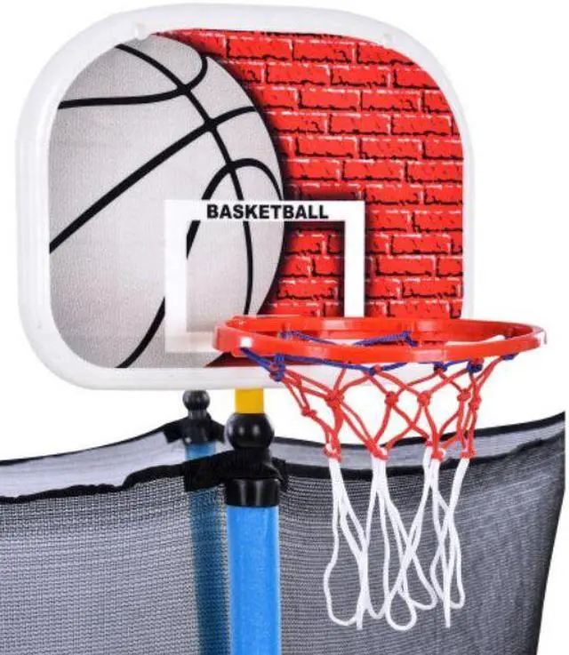 Alt view image 5 of 7 - 5.5FT Trampoline for Kids - 65" Outdoor & Indoor Mini Toddler Trampoline with Enclosure, Basketball Hoop and Ball Included  Blue