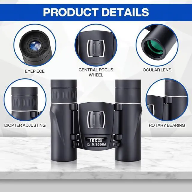 Alt view image 4 of 7 - UBSSO Binoculars with 10X25 Magnification High Powered Mini Pocket Binoculars Lightweight Binoculars