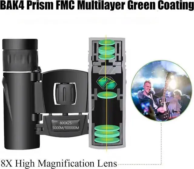 Alt view image 3 of 7 - 800X25 Binocular for Adults with BAK4 Prism Lens High Powered Mini Pocket Binoculars Telescope for Bird Watching, Hunting, Concert, Theater, Opera, Traveling, Sightseeing