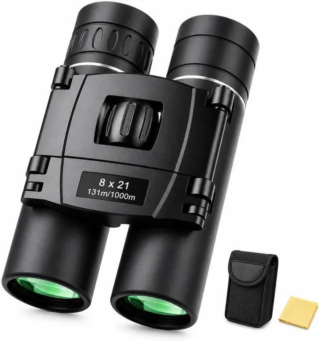Main image of 8x21 Compact Binoculars for Adults & Kids, Lightweight Pocket Binoculars with Carrying Bag, Neck Strap & Cleaning Cloth for Bird Watching, Hiking, Travel