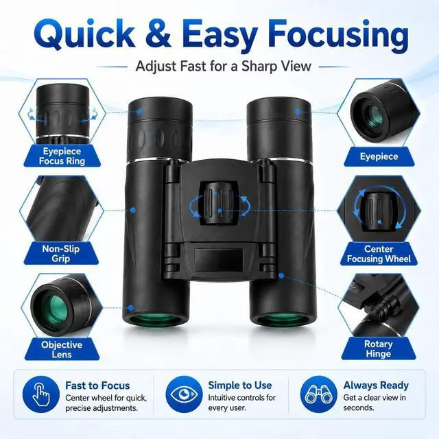Alt view image 6 of 7 - 8x21 Compact Binoculars for Adults & Kids, Lightweight Pocket Binoculars with Carrying Bag, Neck Strap & Cleaning Cloth for Bird Watching, Hiking, Travel