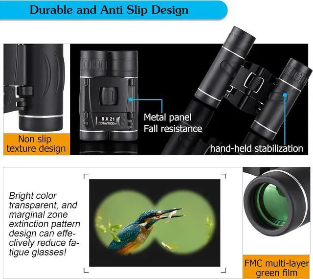 Alt view image 5 of 7 - 8x21 Mini Compact Pocket Binoculars, Lightweight Foldable Easy Focus Small Binoculars for Adults Kids Bird Watching,Opera Concert, Travel, Hiking, Outdoor Scenery, Football Game