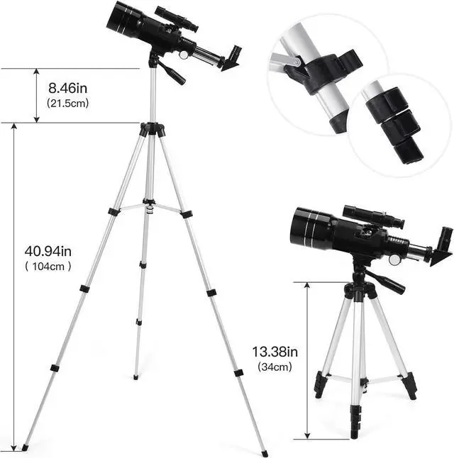 Alt view image 5 of 6 - Telescope for Kids & Adults, 70mm Aperture 300mm Telescopes for Astronomy Beginners, 15X-150X Magnification Portable Refractor Telescope with Adjustable Tripod,Black