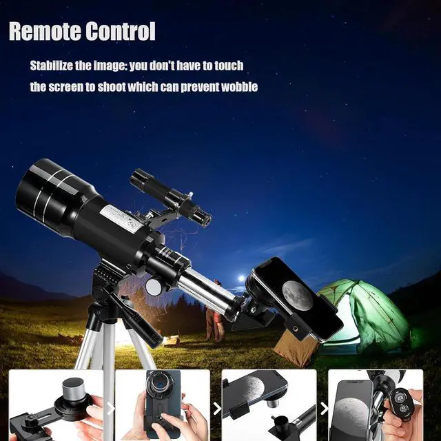 Alt view image 4 of 6 - Telescope for Kids & Adults, 70mm Aperture 300mm Telescopes for Astronomy Beginners, 15X-150X Magnification Portable Refractor Telescope with Adjustable Tripod,Black