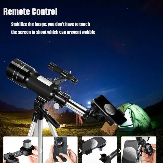 Alt view image 4 of 6 - Telescope for Kids & Adults, 70mm Aperture 300mm Telescopes for Astronomy Beginners, 15X-150X Magnification Portable Refractor Telescope with Adjustable Tripod, Phone Adapter,White