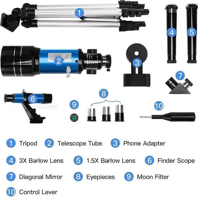 Alt view image 6 of 6 - Telescope for Kids & Adults, 70mm Aperture 300mm Telescopes for Astronomy Beginners, 15X-150X Magnification Portable Refractor Telescope with Adjustable Tripod, Phone Adapter,Blue