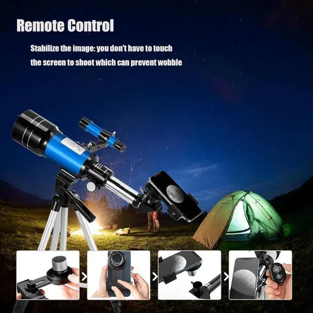 Alt view image 3 of 6 - Telescope for Kids & Adults, 70mm Aperture 300mm Telescopes for Astronomy Beginners, 15X-150X Magnification Portable Refractor Telescope with Adjustable Tripod, Phone Adapter,Blue
