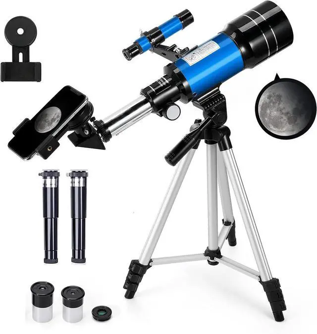 Main image of Telescope for Kids & Adults, 70mm Aperture 300mm Telescopes for Astronomy Beginners, 15X-150X Magnification Portable Refractor Telescope with Adjustable Tripod, Phone Adapter,Blue