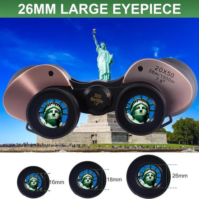 Alt view image 3 of 7 - 20x50 High Powered Binoculars for Adults,Wide Field of View/High Definition Binoculars Professional Binocular for Football Games,Concerts, Travel,Bird Watching,Hunting BAK4 Prism FMC Lens (Brown)