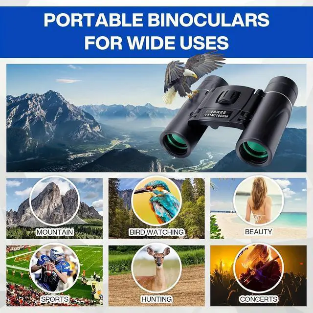 Alt view image 6 of 7 - 10x25 Compact Binoculars for Adults and Kids, High Powered Mini Pocket Binoculars, Waterproof Small Binocular for Bird Watching, Hunting, Concert, Theater, Opera, Traveling, Sightseeing