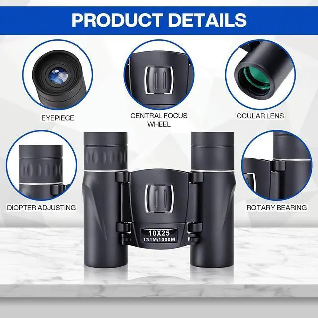 Alt view image 5 of 7 - 10X25 Small Binoculars with Clear Vision, Pocket Binoculars Compact for Adults Theater Concert Opera Travel Bird Watching