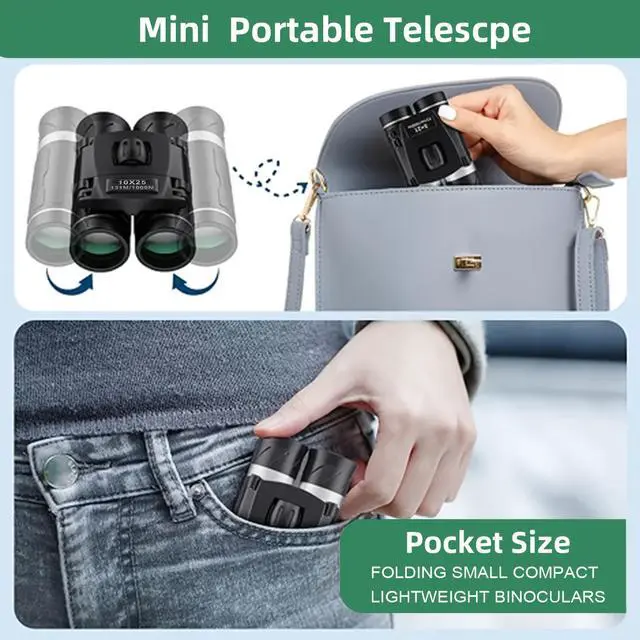Alt view image 3 of 7 - 10X25 Small Binoculars with Clear Vision, Pocket Binoculars Compact for Adults Theater Concert Opera Travel Bird Watching