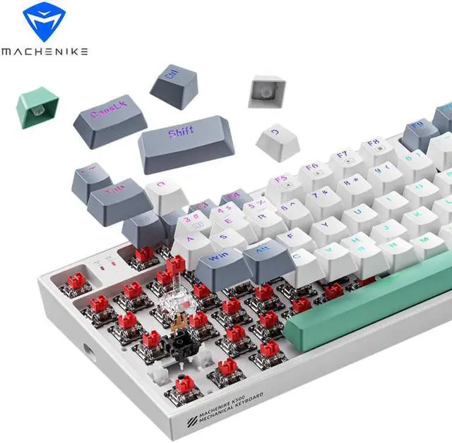 Alt view image 5 of 5 - MACHENIKE K500 Gaming Keyboard, Wired Mechanical Keyboard Hot Swappable 20 RGB Light Effects, PBT Keycap 94 Keys RGB Light Mac Windows - White