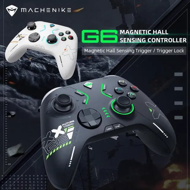 Alt view image 7 of 7 - MACHENIKE G6 Magnetic Hall Sensing Controller 3-Ways Trigger Locks Tri-Mode Connectivity Applies to Nintendo Switch Arcade Games Android - Black