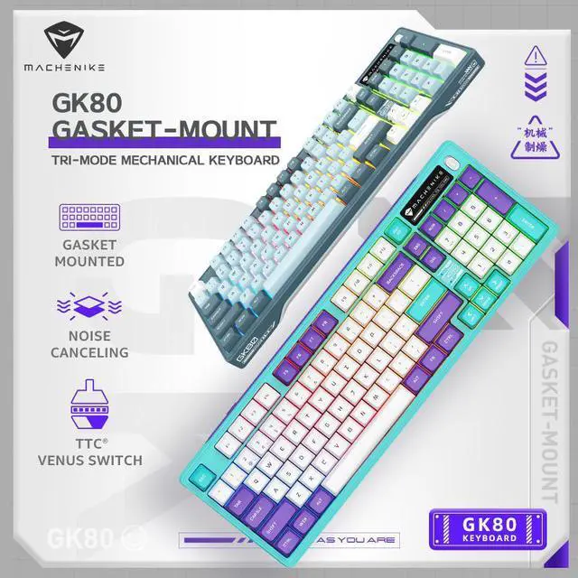 Alt view image 4 of 7 - MACHENIKE GK80 Gaming Keyboard Tri-Mode Gasket-Mounted Structure,97Keys Layout, N Key Rollover,4000mah Endurance, Full RGB Backlit ,Audio Visualizer  Effect,TTC High-Speed Rail Structure Linear Switch
