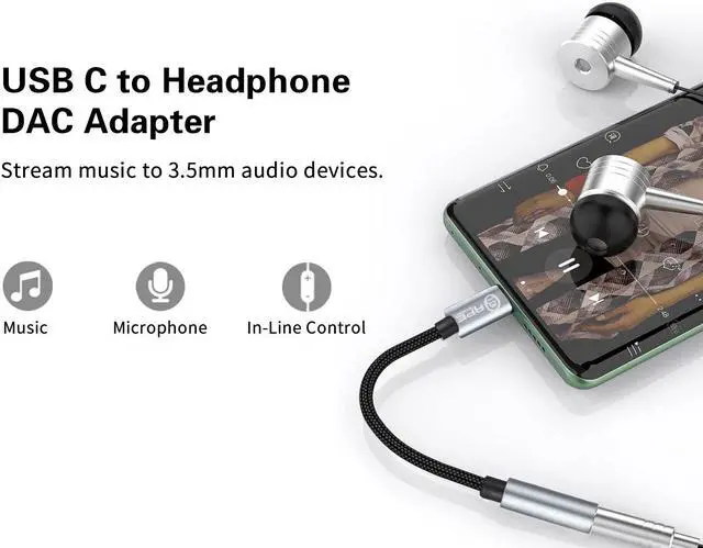 Alt view image 4 of 7 - ApeSonic Pebble : USB C (Type C) Audio Adaptor, ALC4050 High Resolution DAC, to 3.5mm AUX, 32bit 384kHz Hi Res, Class G Amp, Aluminum Casing, Texture Cable, Replace 3.5mm Jack of Smart Phone