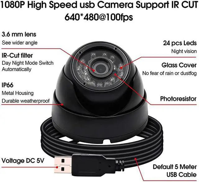 Alt view image 6 of 7 - Camera 1 Megapixel USB Webcam with CMOS OV9712 Image Sensor Waterproof Indoor Outdoor Web Camera,USB with Cameras with Microphone UVC for Use in Android Linux Windows Mac Raspberry Pi,Plug&Play