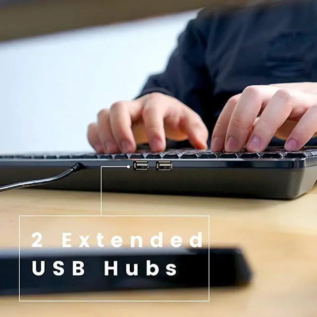 Alt view image 5 of 7 - PERIBOARD220H US Wired Compact USB Keyboard with 2 Hubs Buildin Numeric Keypad Black US English Layout