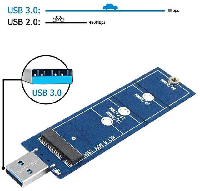 Alt view image 6 of 7 - M.2 to USB Adapter, B Key M.2 SSD Adapter USB 3.0 (No Cable Needed), USB to 2280 M2 SSD Drive Adapter, NGFF Converter SSD Reader Card